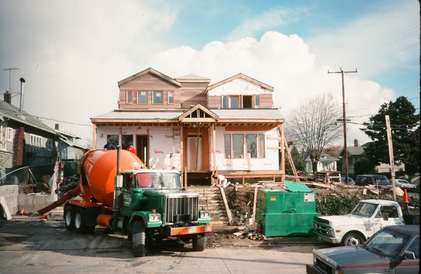 Seattle home on corner lot under construction with work supervised by Robert Meckauer