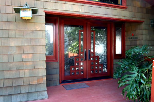 Trellis designed to match the motif and ethos of the home's Craftsman style front door
