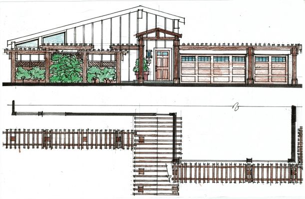 Proposed continuous entry trellis to add shade and interest for home in Westlake Village, CA