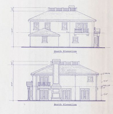 North & south elevations of Pasadena home in the Linda Vista district (near Rose Bowl) designed by Robert Meckauer