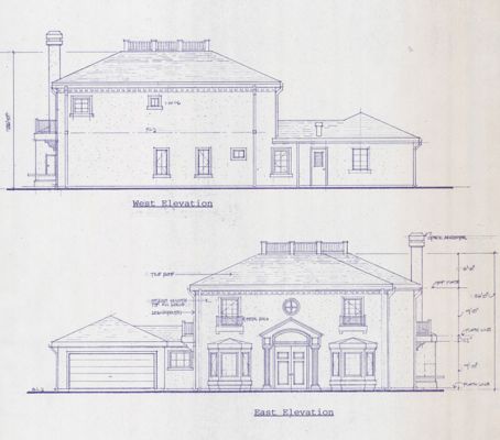 East & west elevations of Pasadena classic home in the Linda Vista district (near Rose Bowl) designed by Robert Meckauer